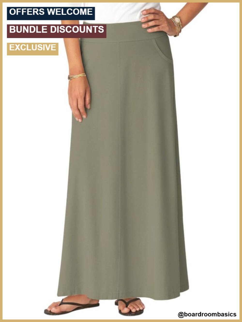 Stretch Cotton Knit Western A-Line Maxi Skirt with Jeans-Style Pockets